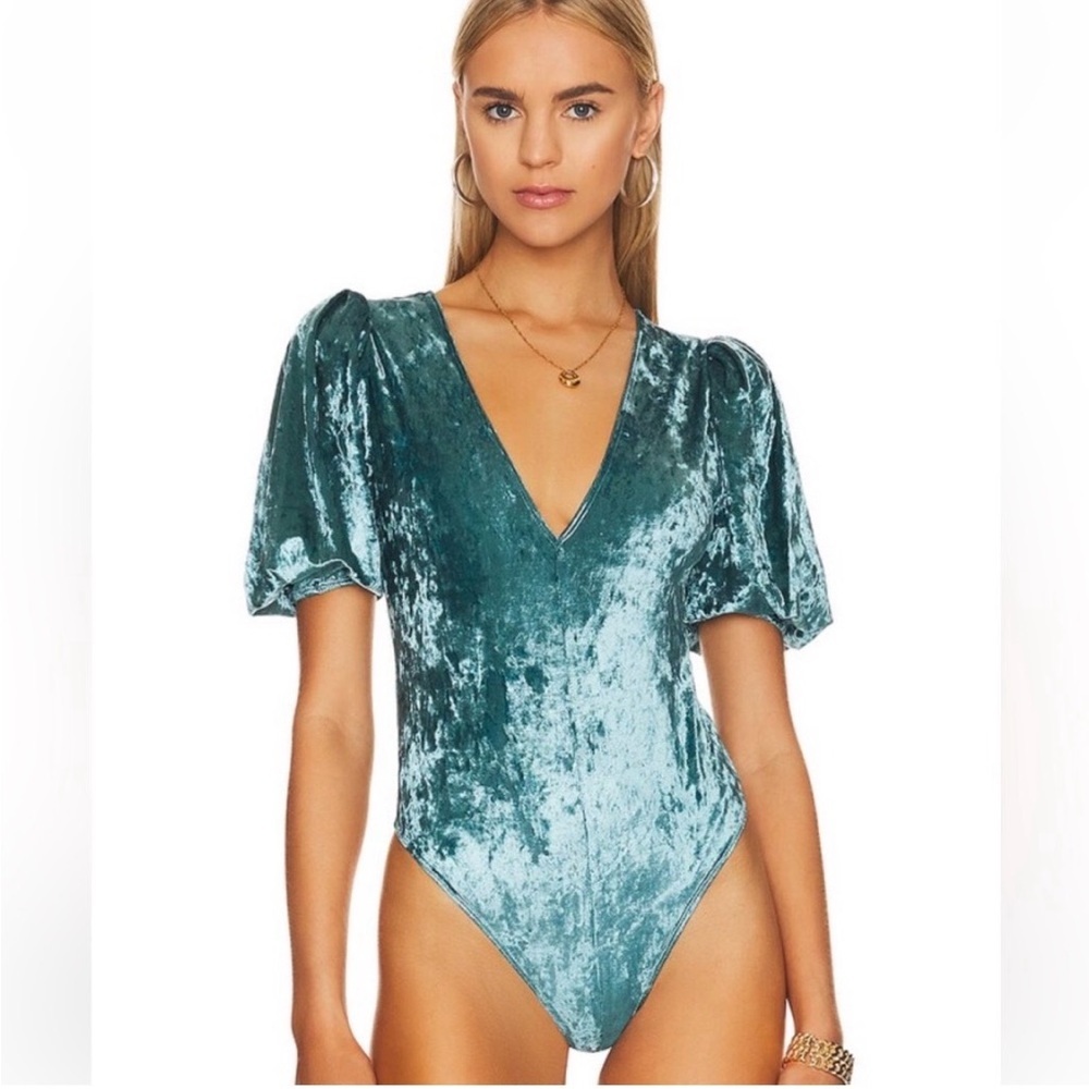 Free People Don't You Wish Bodysuit Teal Velvet Size Medium